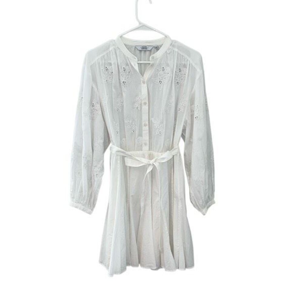& Other Stories Womens Button‎ Front Embroidered Long Sleeve Mini Dress White 4